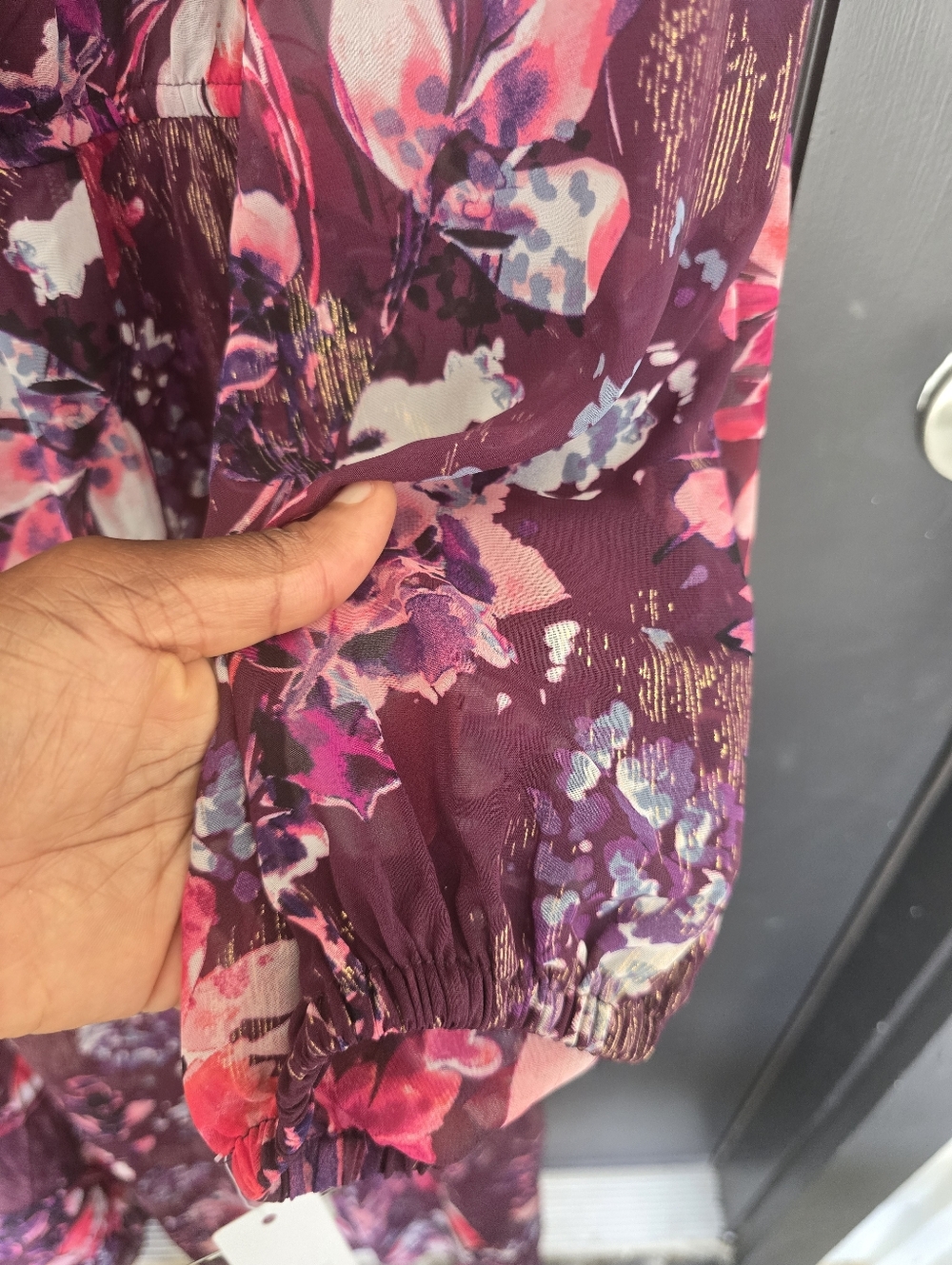 Signature by Robbie Bee Floral Wrap Dress 24W Burgundy Pink Long Sleeve Midi NWT - Picture 7 of 12